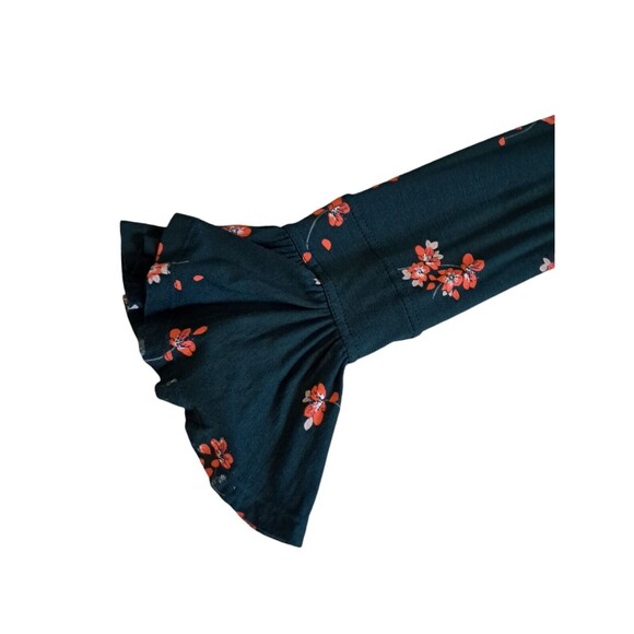 Free People Green Floral Flowy Long Sleeve Boho Plunge Neck Mini Dress Medium - Picture 5 of 12